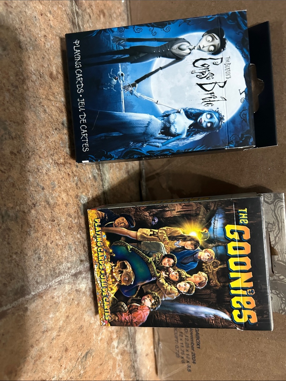 Goonies and Corpse Bride playing cards . New in box never opened .